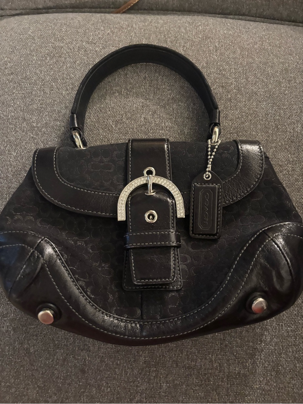 Coach Black Signature Canvas Top-Handle Satchel with Buckle Accent